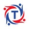 American Charity Logo on Letter T Sign. Unite Teamwork Foundation icon Organization Care Logo