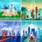 American Cityscapes Concept Icons Set
