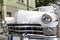 American classic white chrome oldtimer front angle view, Chrysler New Yorker 1950