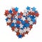 American color stars in heart shape on white background. Flat lay, top view.