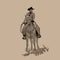 American cowboy riding horse and throwing lasso. Hand drawn vector illustration. Hand sketch.