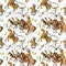 American cowboy seamless pattern. Running horse. Wild west. watercolor tribal texture.