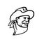 American Cowboy Wearing a Hat Mustache and Bandana Mascot Black and White