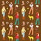 American Cowgirls Seamless Pattern. Woman in Cowboy Clothes Retro Background