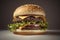 American Cuisine Double Cheeseburger Hamburger with Lettuce and Onion, Generative AI