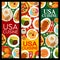 American cuisine food menu, restaurant cafe banner