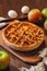 American cuisine. Homemade apple pie on wooden background. Classic autumn Thanksgiving dessert