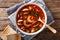 American cuisine: Manhattan chowder soup closeup. horizonta