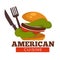 American cuisine titled, burger, knife and fork banner