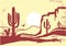 American Desert with cactuses and sun. Vintage vector of Arizona Desert Graphic illustration on old paper texture