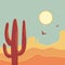 American desert vintage poster background. Vector desert landscape illustration on old paper texture