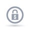 American dollar money padlock symbol. Financial security icon.