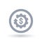 American Dollar sign and cog gear icon in circle. Economy symbol