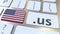 American domain .us and flag of the USA on the buttons on the computer keyboard. National internet related 3D rendering