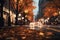 American downtown street view at autumn evening , neural network generated image
