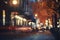 American downtown street view at autumn night , neural network generated image