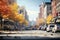 American downtown street view at sunny autumn day, neural network generated image