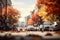 American downtown street view at sunny autumn day, neural network generated image