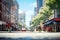 American downtown street view at sunny summer day, neural network generated image