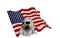 American eagle in sunglasses on USA flag background