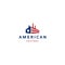 American factory logo design template with united stated flag and home icons vector illustration template