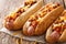 American fast food: chili hot dogs with cheddar cheese, spicy be