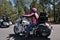 American female motorbiker at Grand canyon visitors