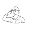 American Female Veteran Soldier or Military Personnel Saluting Line Art Drawing Black and White