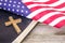 American Flag with Christain Cross and Holy Bible