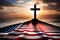 American Flag With A Christian Cross, Faith And Patriotism, Church And Military. Generative AI