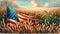 American Flag Draped in Wheat Field Painting