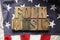 American flag with folk music words