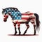 American Flag , Mustang Horse Retro Vintage elegant racing horse in gallop vector illustration isolated on white.