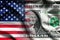 American Flag with one dollar banknote - waving fabric background, wallpapers, close-up