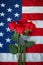 American flag with roses and military dog tags