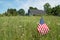 American flag in rural field