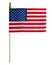American Flag. Traditional USA flag made with textile on wooden stick. US starry striped patriotic symbol. United States Holidays.