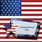 American flag, vector graphics, cover, banner, brochure. USA.