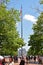 American flag on a very tall pole on Liberty Island