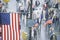 American Flag and Veterans Marching in Parade, United States of America