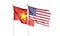 American flag and Vietnam flag on cloudy sky