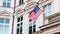 American flag waving on the building in Washington before United States Presidential Election day, symbol of celebration