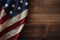 American flag on wooden desk with copy space