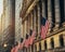 American flags fly outside the new york stock exchange, american street markets concept