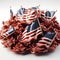 American Flags Stacks of Pins on White Background - 3D Render, 3D Illustration (AI generated)