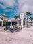 American Florida beach side restaurant Palm Pavilion with palms around.