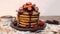American Fluffy Pancakes With Chocolate And Fruits