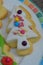 American food: homemade colourful Christmas tree cookie decorated