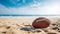 American Football Ball On The Beach Background. With Copyspace