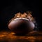American football ball enveloped in smoke, dramatic close up on black